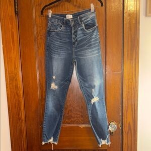 Abercrombie & Fitch High Rise Blue Jeans with Distressed Details - Curve Love